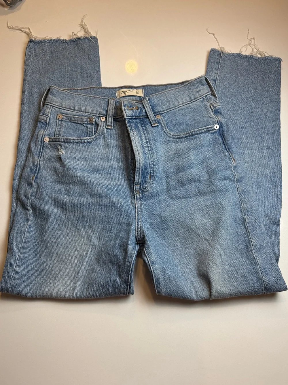 Madewell Jeans Perfect Vintage Straight Jean Light Wash Distress Raw Hem Size 26